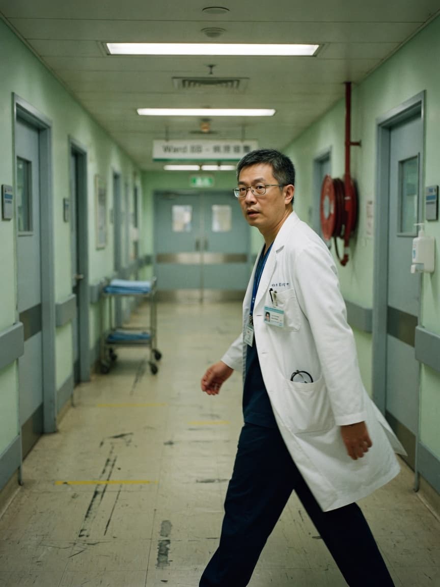 香港醫生在安靜的醫院走廊。